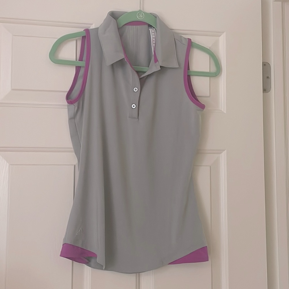 Adidas Sleeveless Golf Polo Shirt Gray Purple Performance Top XS